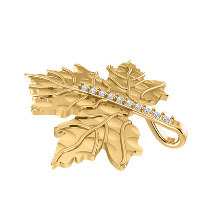 RKC 0,09 Karat Moissanit-Blatt-Anhänger, 925er Silber, Schmuck, 14 Karat Gelbgold vergoldet, Gewicht 5,60 g, Höhe 24,40 mm