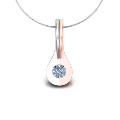 Ciondolo in moissanite con goccia d'argento da matrimonio solitario RKC da 0,25 CT, placcato in oro rosa 14 carati, peso 3,00 g, altezza 14,00 mm