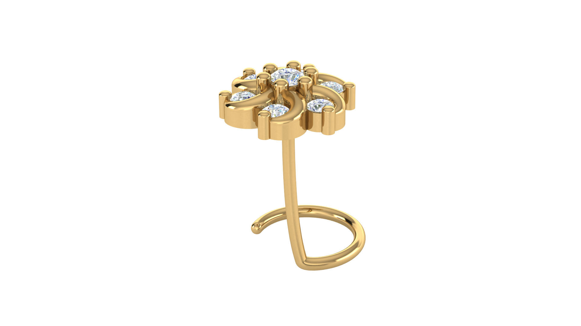RKC JEWELRY Damen-Nasennadel mit floralem Moissanit-Motiv aus 925er-Sterlingsilber, 14 Karat Gelbgold vergoldet, Gewicht 1,00 g