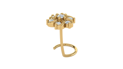 RKC JEWELRY Damen-Nasennadel mit floralem Moissanit-Motiv aus 925er-Sterlingsilber, 14 Karat Gelbgold vergoldet, Gewicht 1,00 g