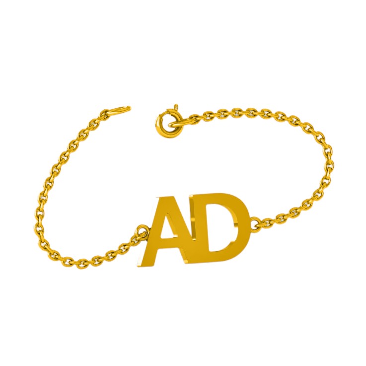 RKC 925 Sterling Silber Damen-Armband mit Initialen und Namen, 14 Karat Gelbgold vergoldet, Gewicht 4,00 g, Höhe 12,00 mm
