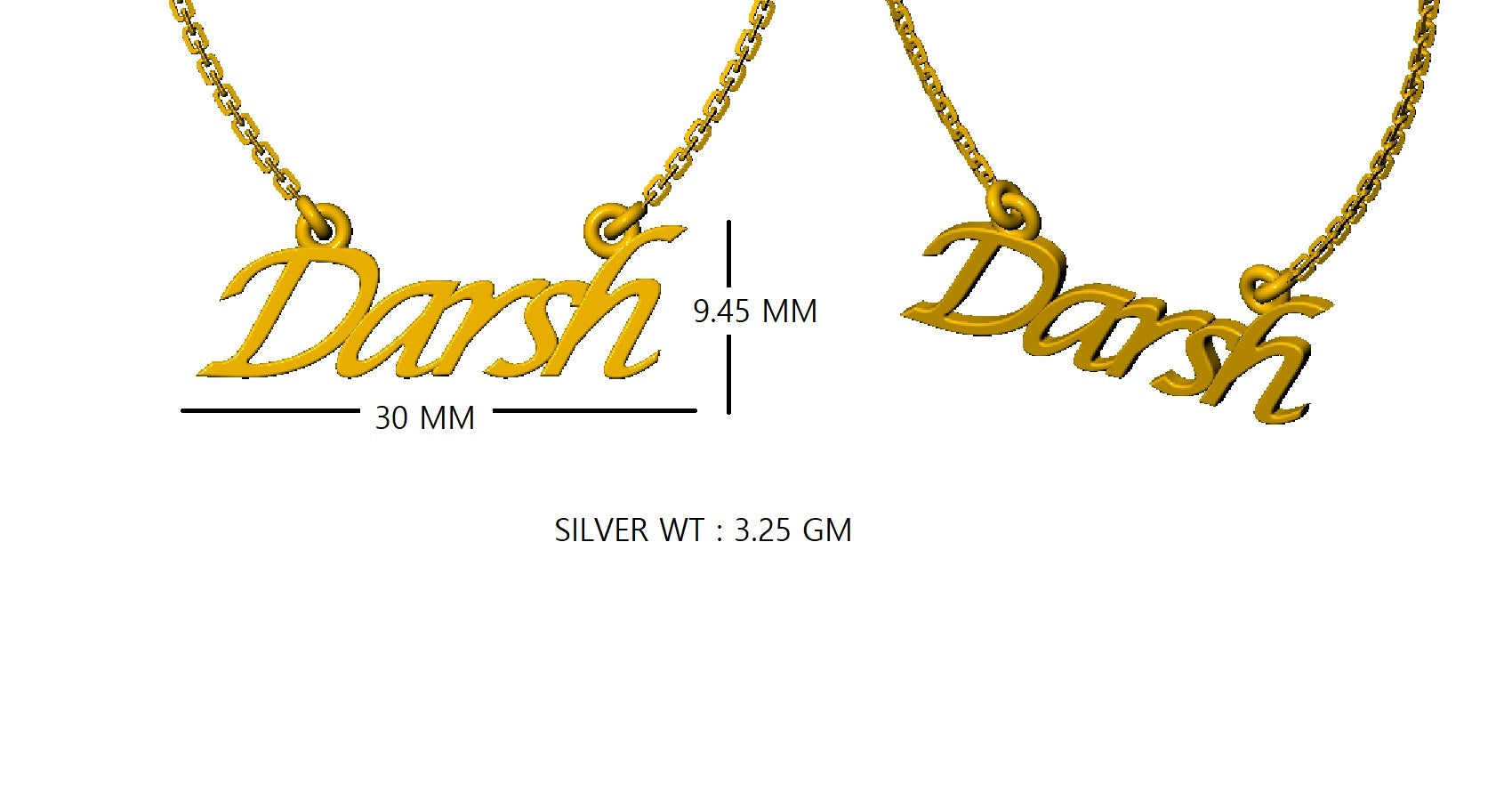 RKC Namensanhänger-Halskette, 925er Silberschmuck, 14 Karat Gelbgold vergoldet, Produktgewicht: 3,25 g, Höhe: 9,45 mm