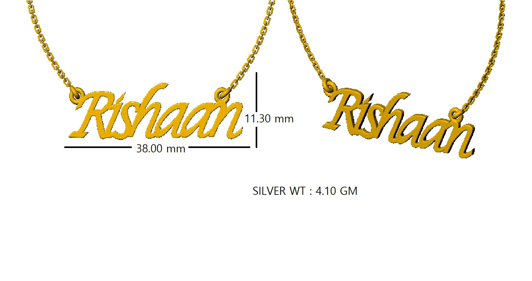 RKC Namensanhänger-Halskette, 925er Silberschmuck, 14 Karat Gelbgold plattiert, Produktgewicht: 4,10 GM, Höhe: 11,30 mm