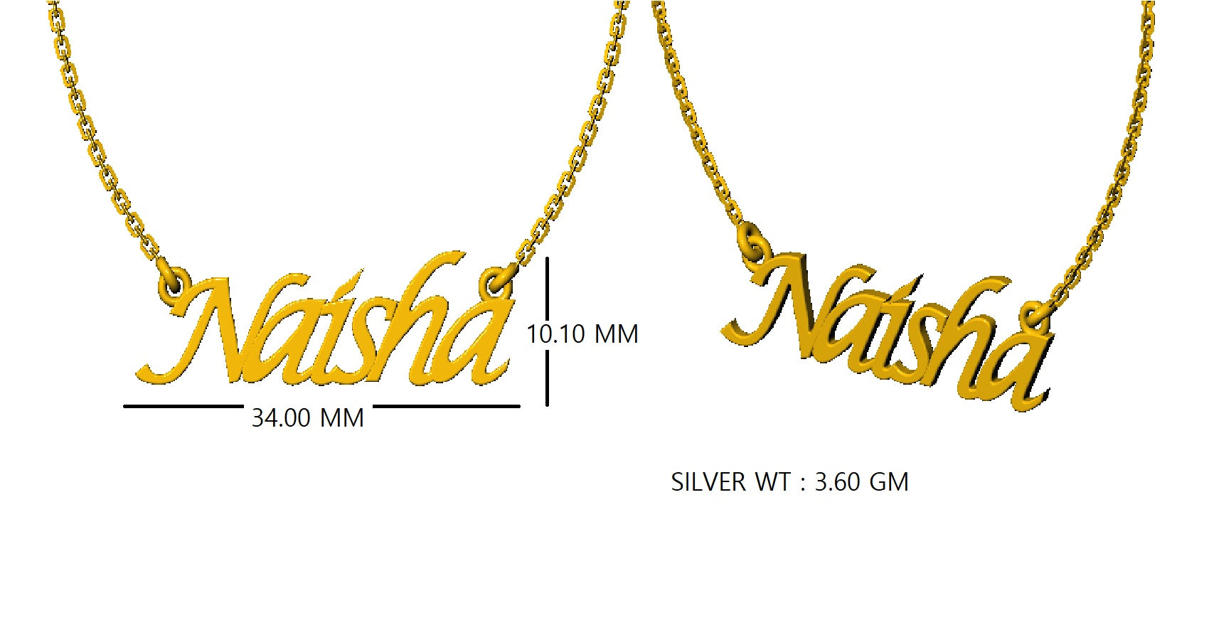 RKC Unisex-Anhänger mit individuellem Namen, 925er Silber, 14 Karat Gelbgold vergoldet, Gewicht 3,60 GM, Höhe 10,10 mm