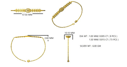 Pietra preziosa RKC in argento sterling 925 da 1,1 CT per bracciale da donna Placcato in oro giallo 14 carati Peso 6,00 GM