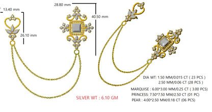 Spilla RKC Moissanite in argento sterling 925, prodotto placcato in oro rosa 14 carati, peso 6,10 GM, altezza 40,50 MM