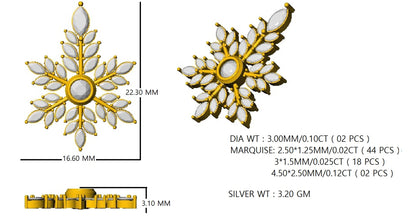 RKC 925 Silver Golden Total 2.69Ct CZ Pendant Wt 3.60gm And Wt Earring 3.20gm Set With 14K Yellow Gold Plated