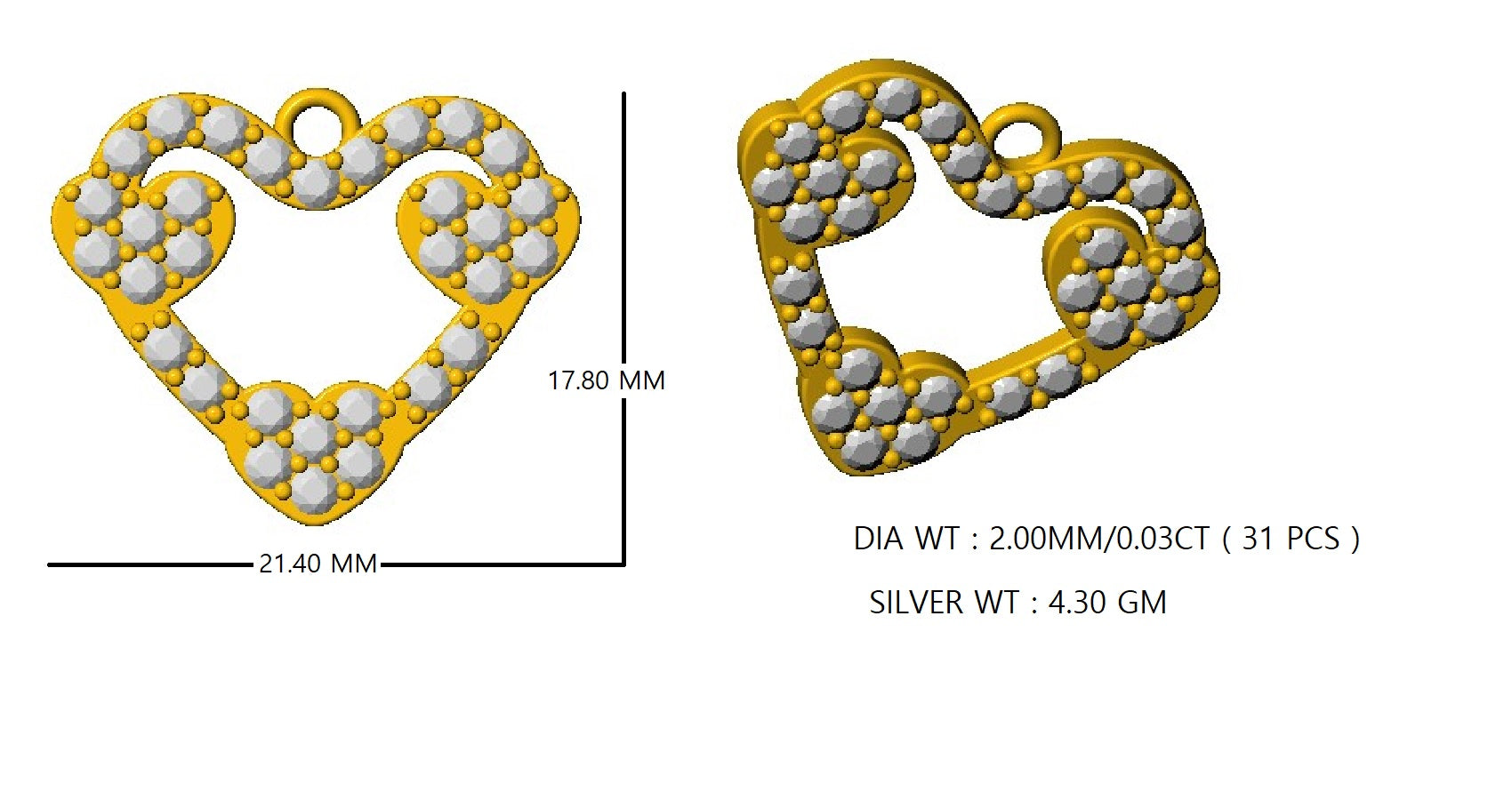 RKC 2,00 CT Moissanit-Herzanhänger, 925er Silberschmuck, 14 Karat Roségold vergoldet, Gewicht 4,30 GM, Höhe 17,80 mm