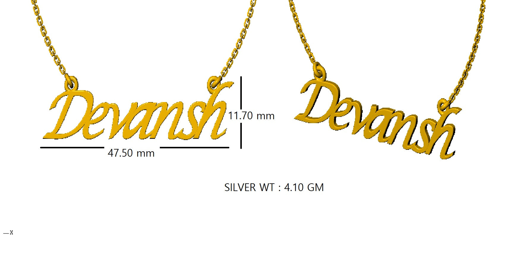 RKC Halskette mit Buchstaben- und Namensanhänger, 925er Silber, Schmuck, 14 Karat Gelbgold plattiert, Produktgewicht: 4,10 GM, Höhe: 11,70 mm