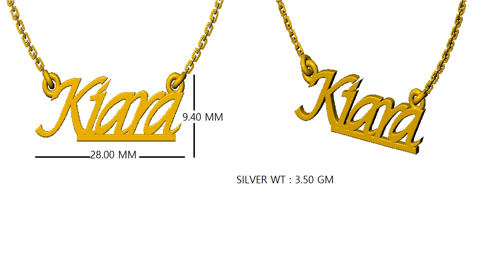 RKC personalisierter Anhänger mit beliebigem Namen, 925er Sterlingsilber, 14 Karat Gelbgold vergoldet, Gewicht 3,50 GM, Höhe 9,40 mm
