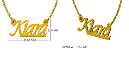 RKC personalisierter Anhänger mit beliebigem Namen, 925er Sterlingsilber, 14 Karat Gelbgold vergoldet, Gewicht 3,50 GM, Höhe 9,40 mm