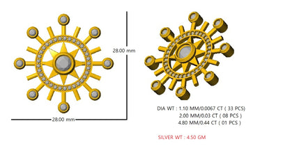 Spilla RKC Moissanite in argento sterling 925 placcata in oro giallo 14 carati Peso del prodotto 1,60 CM Altezza 22,00 MM