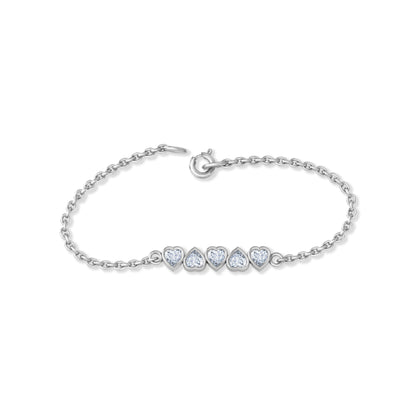 RKC 925 Sterling Silber 0,9 Karat Herzschliff-Moissanit-Damenarmband aus 14 Karat Gelbgold mit Liebesherz, Gewicht 3,25 g
