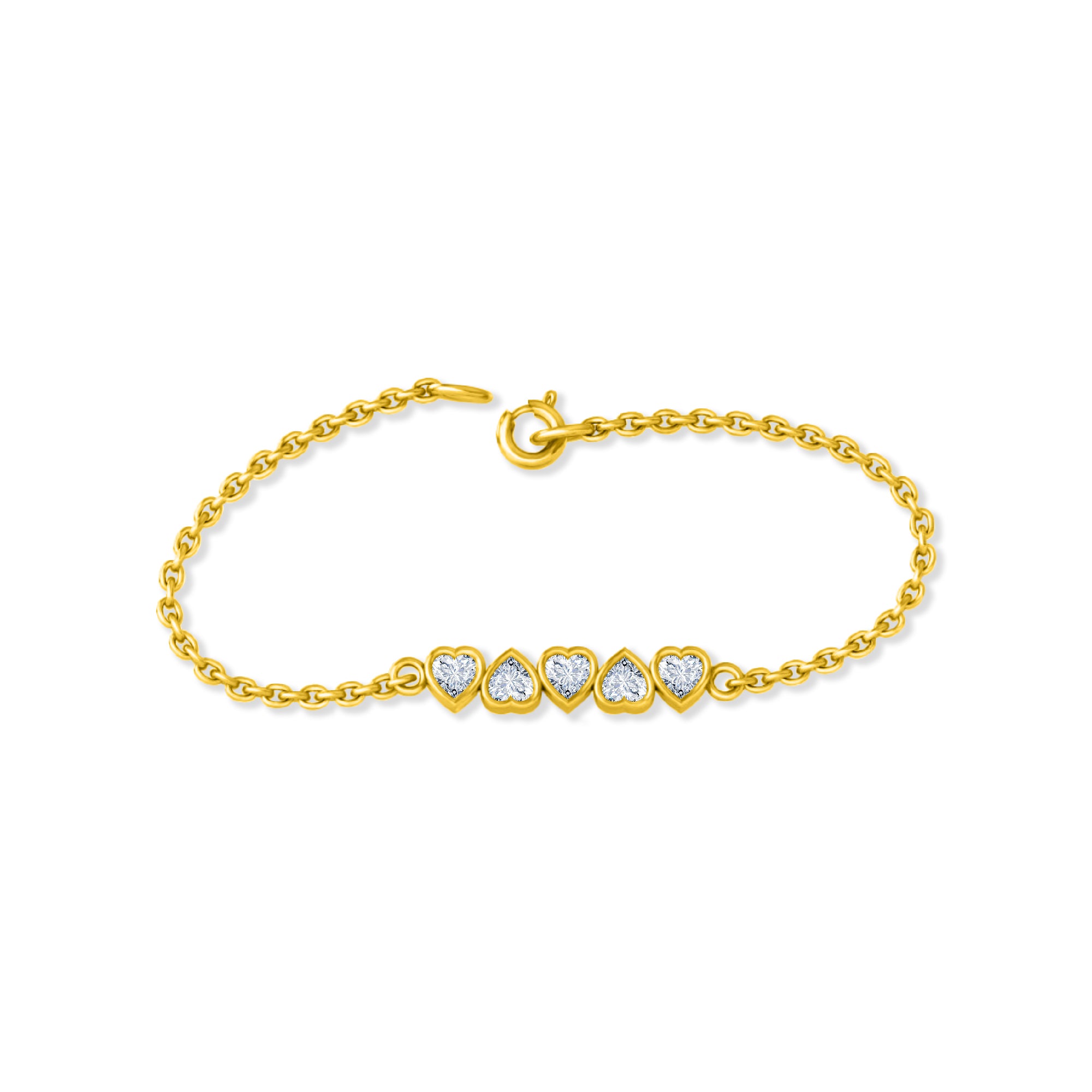 RKC 925 Sterling Silber 0,9 Karat Herzschliff-Moissanit-Damenarmband aus 14 Karat Gelbgold mit Liebesherz, Gewicht 3,25 g