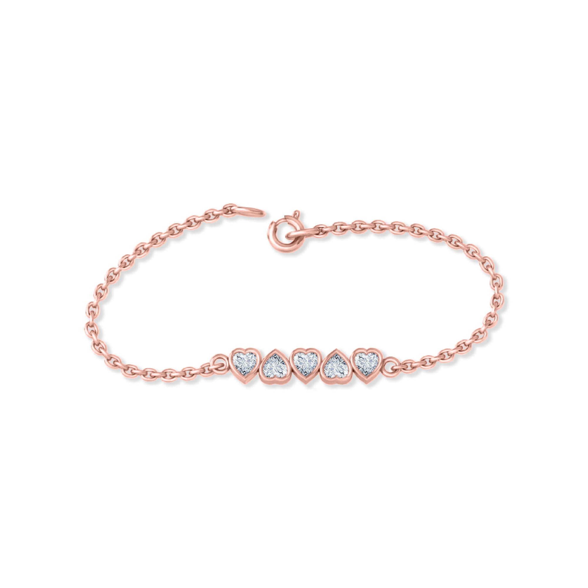 RKC 925 Sterling Silber 0,9 Karat Herzschliff-Moissanit-Damenarmband aus 14 Karat Gelbgold mit Liebesherz, Gewicht 3,25 g