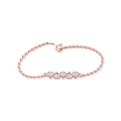 RKC 925 Sterling Silber 0,9 Karat Herzschliff-Moissanit-Damenarmband aus 14 Karat Gelbgold mit Liebesherz, Gewicht 3,25 g