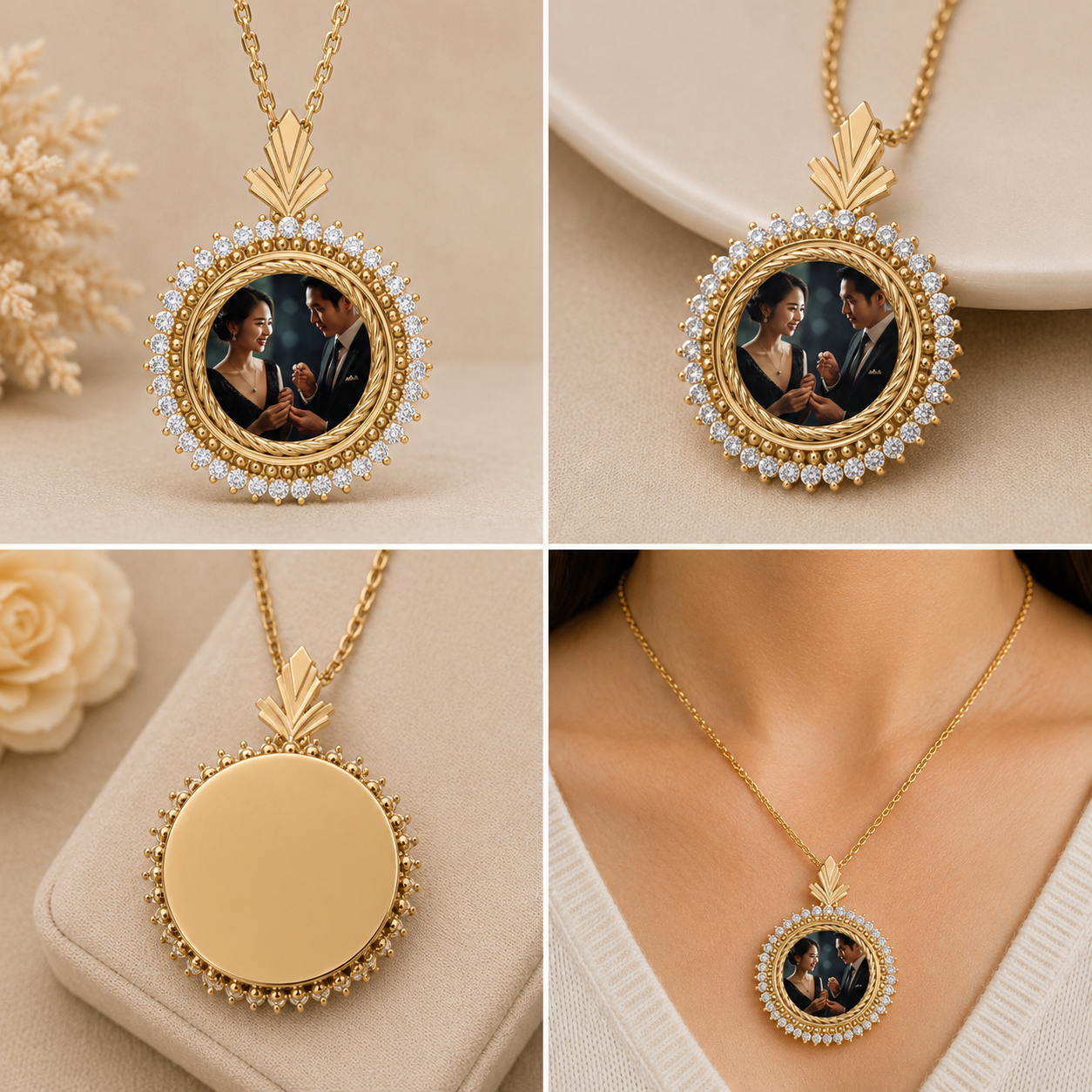 Ciondolo con foto in moissanite da 0,52 ct RKC, gioielli in argento 925, placcato in oro giallo 14 carati, peso 5 g, altezza 21 mm