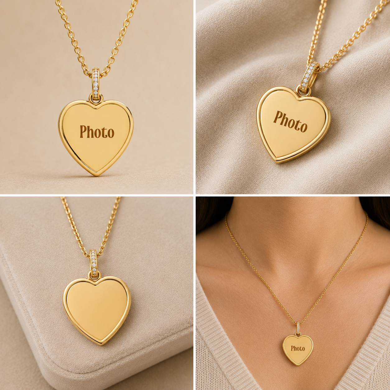 14k Gold Plated Photo Heart Shape Necklace 925 Silver Memory Pendants
