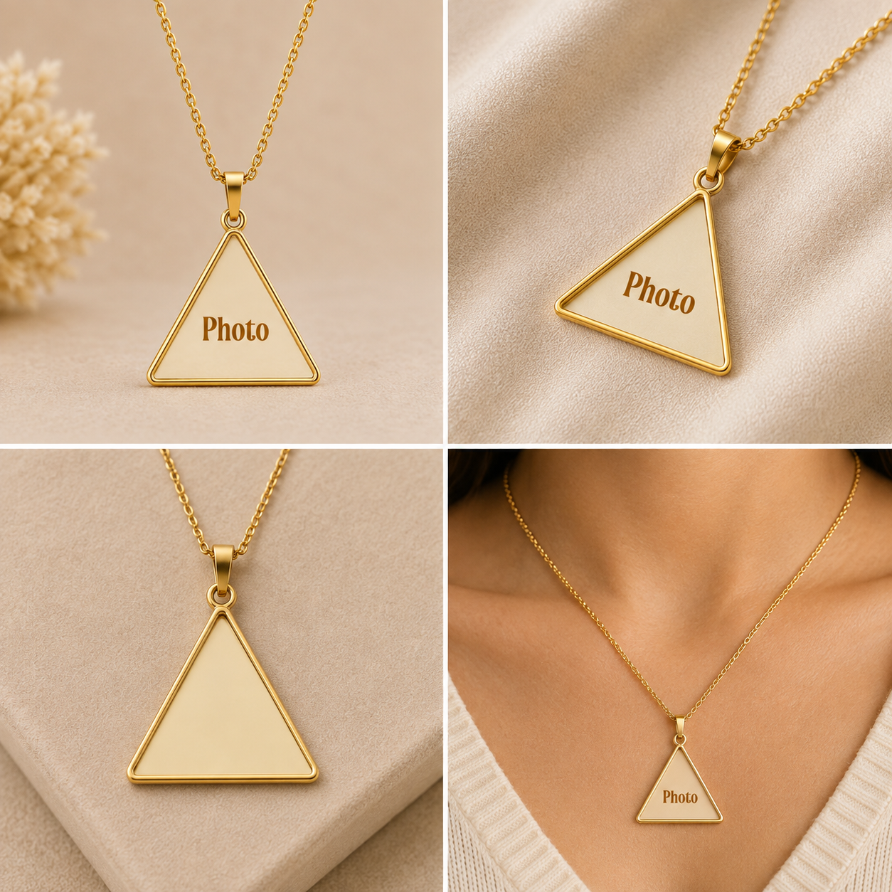 Tringle Shape Photo Locket Necklace 14k Gold Plated 925 Silver