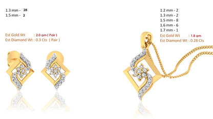 RKC 925 Silber Golden Gesamtgewicht 0,58 Karat Moissanit-Anhänger, Gewicht 3,20 g und Gewicht Ohrring 2,20 g, besetzt mit 14 Karat Rosévergoldung