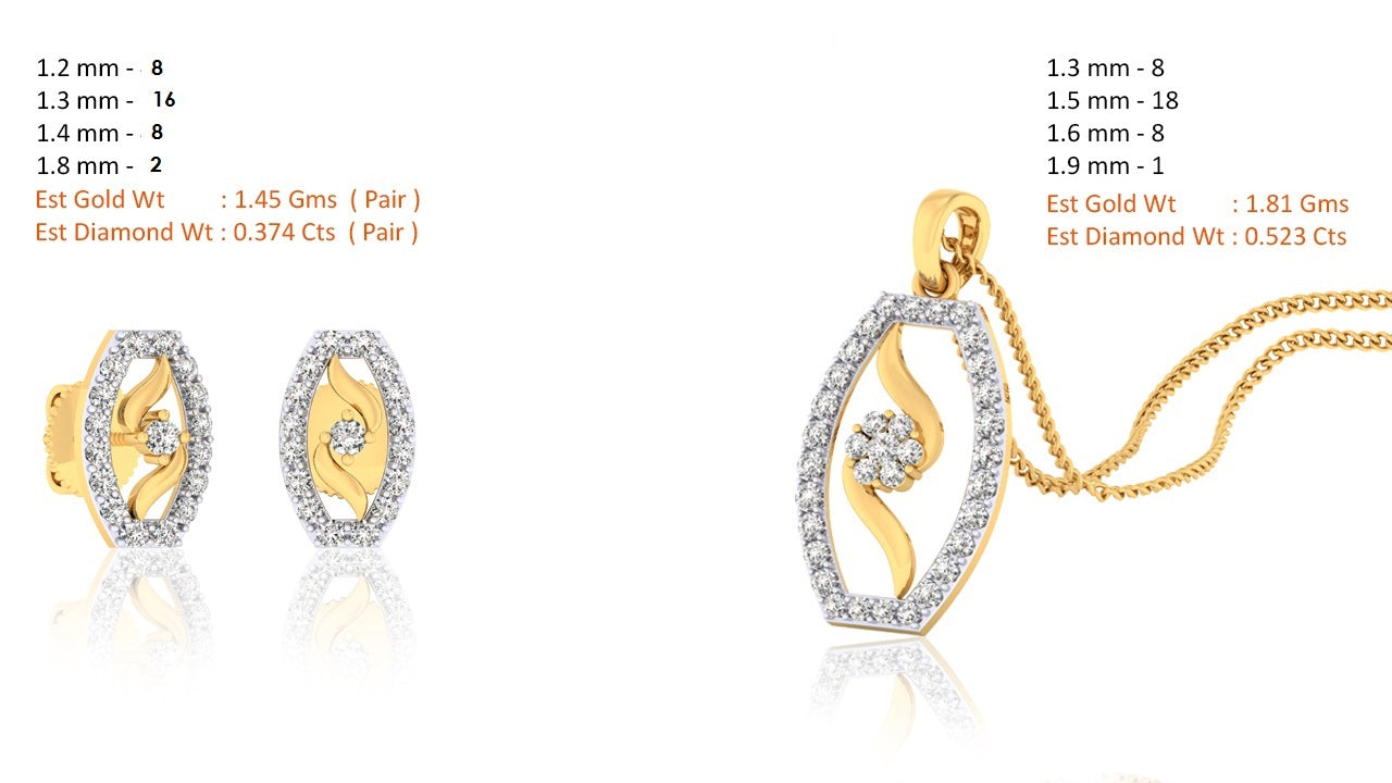 RKC 925 Silber Golden Gesamtgewicht 0,89 ct Moissanit Anhänger Gewicht 3,50 gm und Gewicht Ohrring 2,00 gm Set mit 14K Gelbgold plattiert