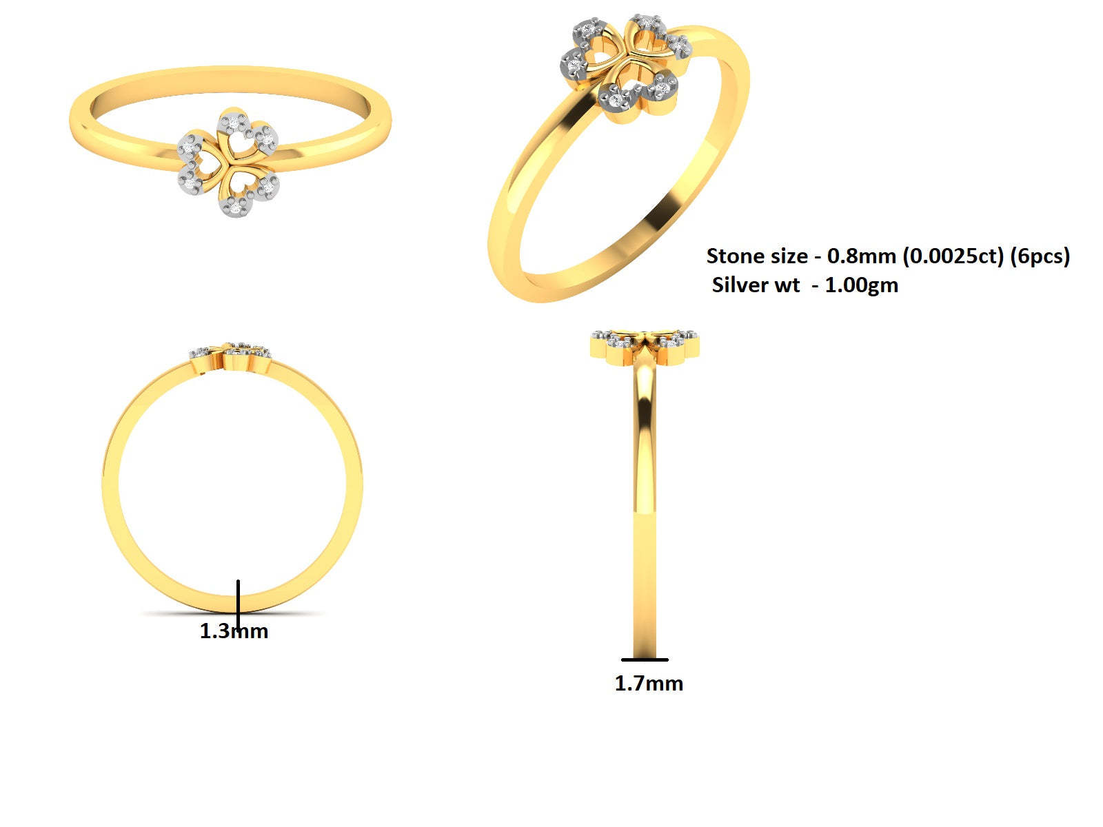 RKC 925 Silber Runder Moissanit Goldener Stapelring Gold über Damenring Schmuck Gewicht 1 g Breite 1,7 mm