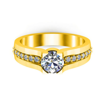 Anello di fidanzamento rotondo RKC con moissanite Anello in argento 925 placcato oro giallo 14 carati per donna Peso 3,2 g Larghezza 3,20 mm
