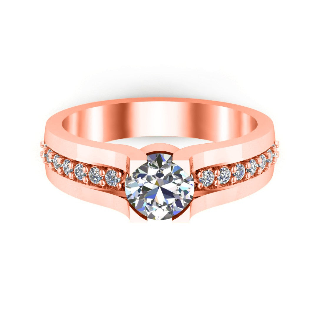 Anello di fidanzamento rotondo RKC con moissanite Anello in argento 925 placcato oro giallo 14 carati per donna Peso 3,2 g Larghezza 3,20 mm