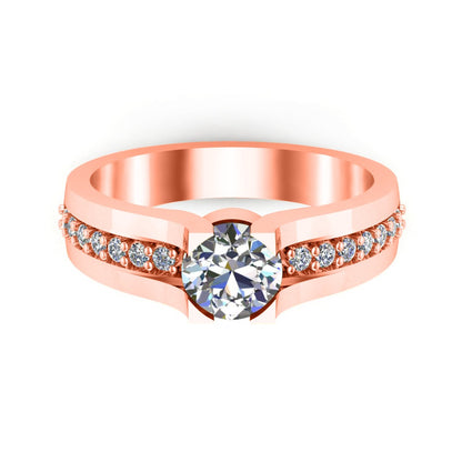 Anello di fidanzamento rotondo RKC con moissanite Anello in argento 925 placcato oro giallo 14 carati per donna Peso 3,2 g Larghezza 3,20 mm