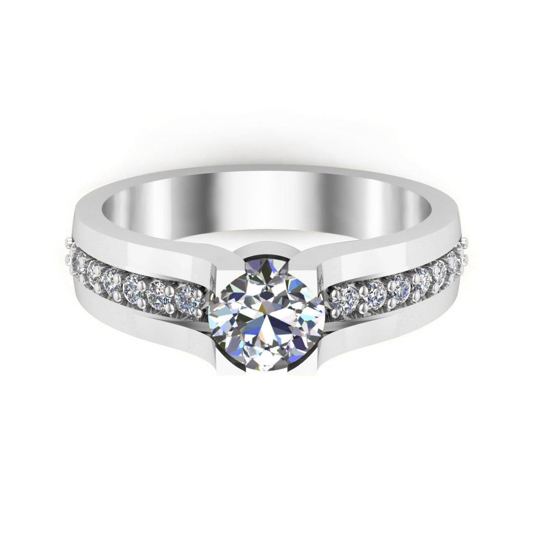 Anello di fidanzamento rotondo RKC con moissanite Anello in argento 925 placcato oro giallo 14 carati per donna Peso 3,2 g Larghezza 3,20 mm