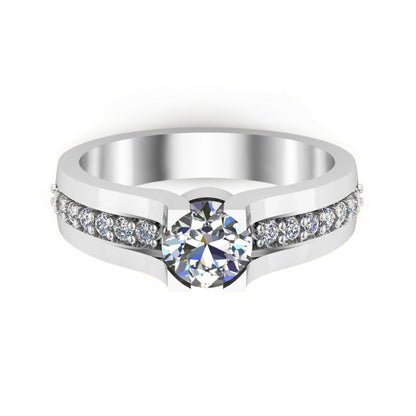 Anello di fidanzamento rotondo RKC con moissanite Anello in argento 925 placcato oro giallo 14 carati per donna Peso 3,2 g Larghezza 3,20 mm