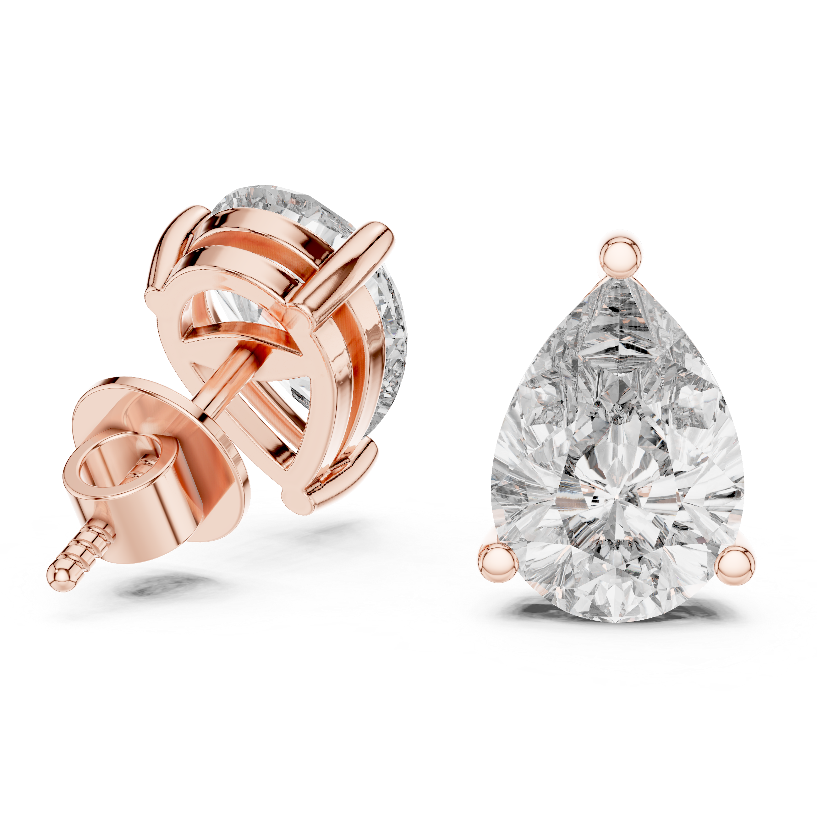 925 Silver Pear-Cut Moissanite 3-Prong Solitaire Stud Earrings – 14K Gold Plated