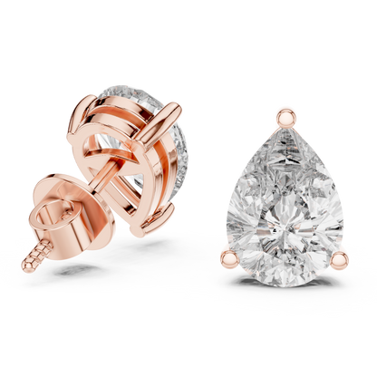 925 Silver Pear-Cut Moissanite 3-Prong Solitaire Stud Earrings – 14K Gold Plated