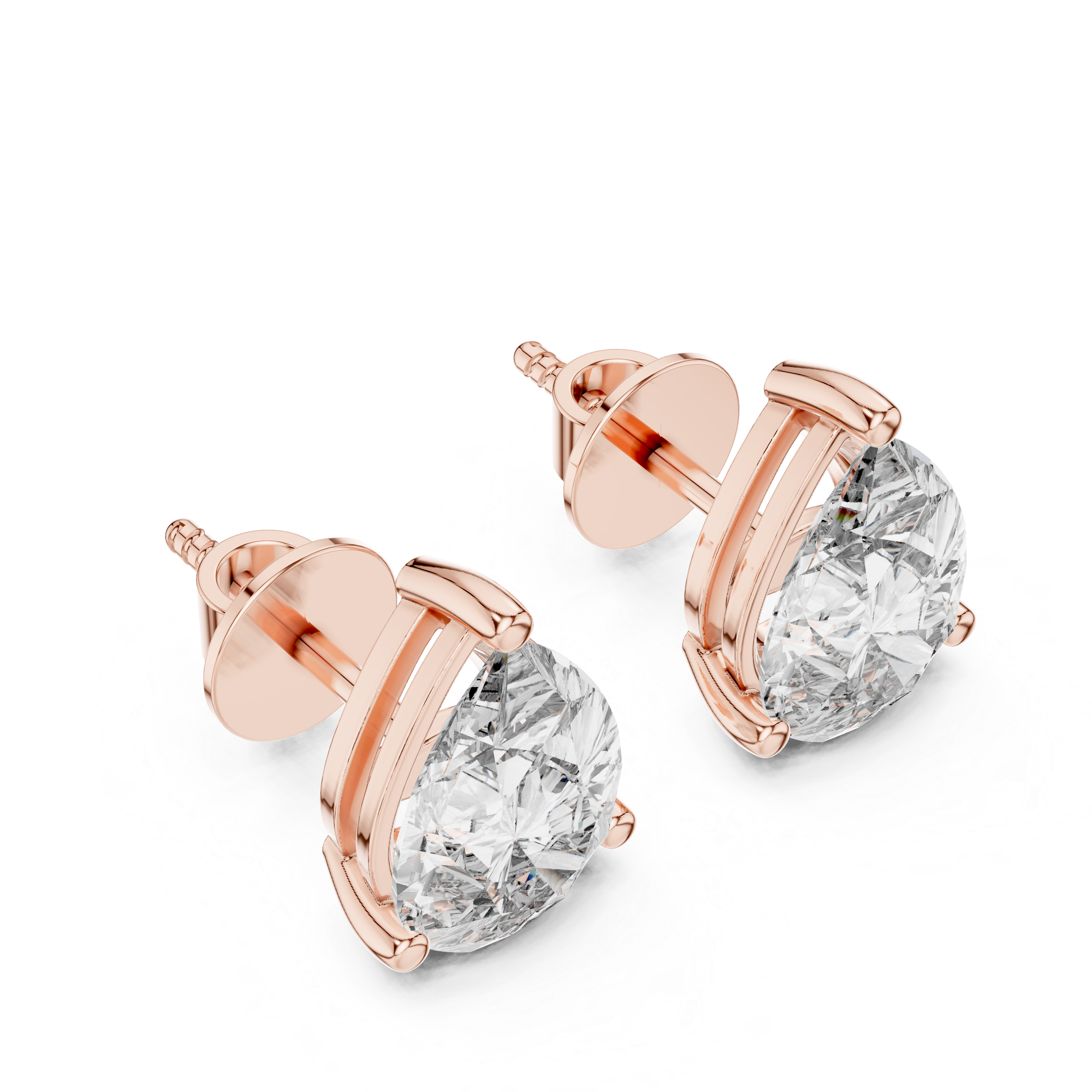 925 Silver Pear-Cut Moissanite 3-Prong Solitaire Stud Earrings – 14K Gold Plated