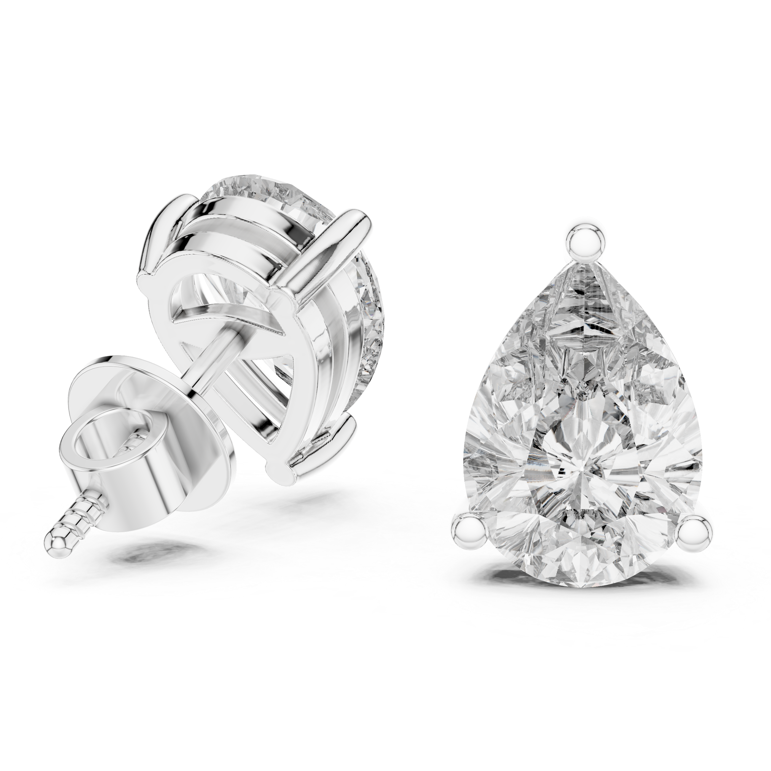 925 Silver Pear-Cut Moissanite 3-Prong Solitaire Stud Earrings – 14K Gold Plated