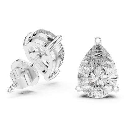 925 Silver Pear-Cut Moissanite 3-Prong Solitaire Stud Earrings – 14K Gold Plated