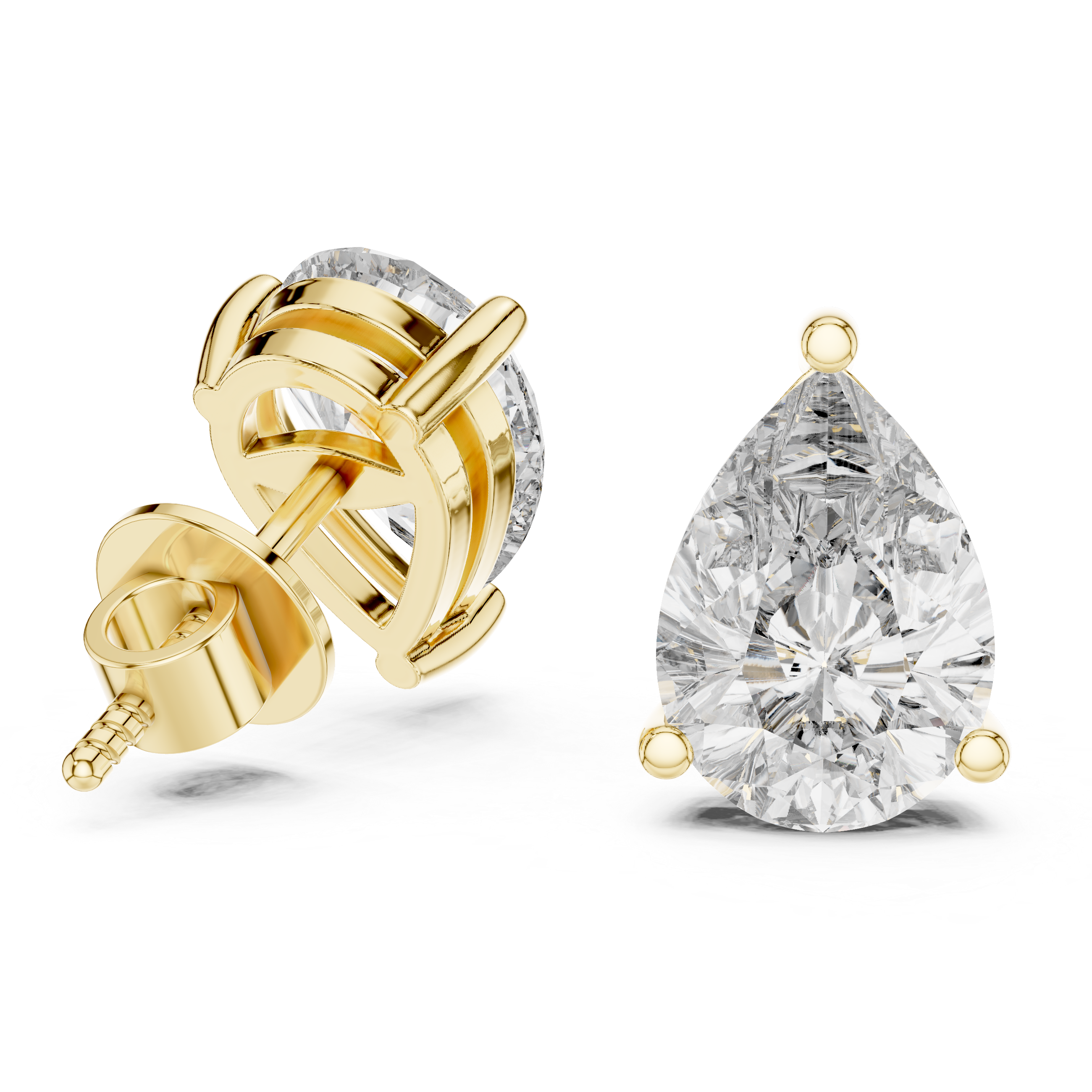 925 Silver Pear-Cut Moissanite 3-Prong Solitaire Stud Earrings – 14K Gold Plated
