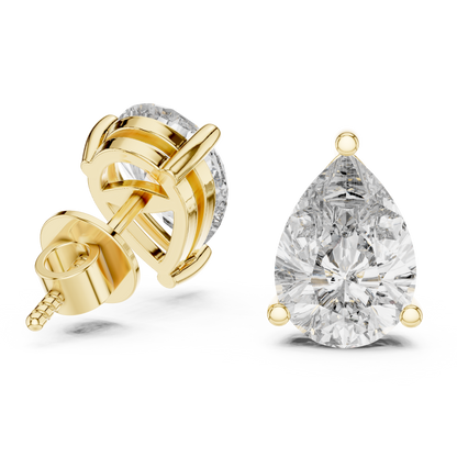 925 Silver Pear-Cut Moissanite 3-Prong Solitaire Stud Earrings – 14K Gold Plated