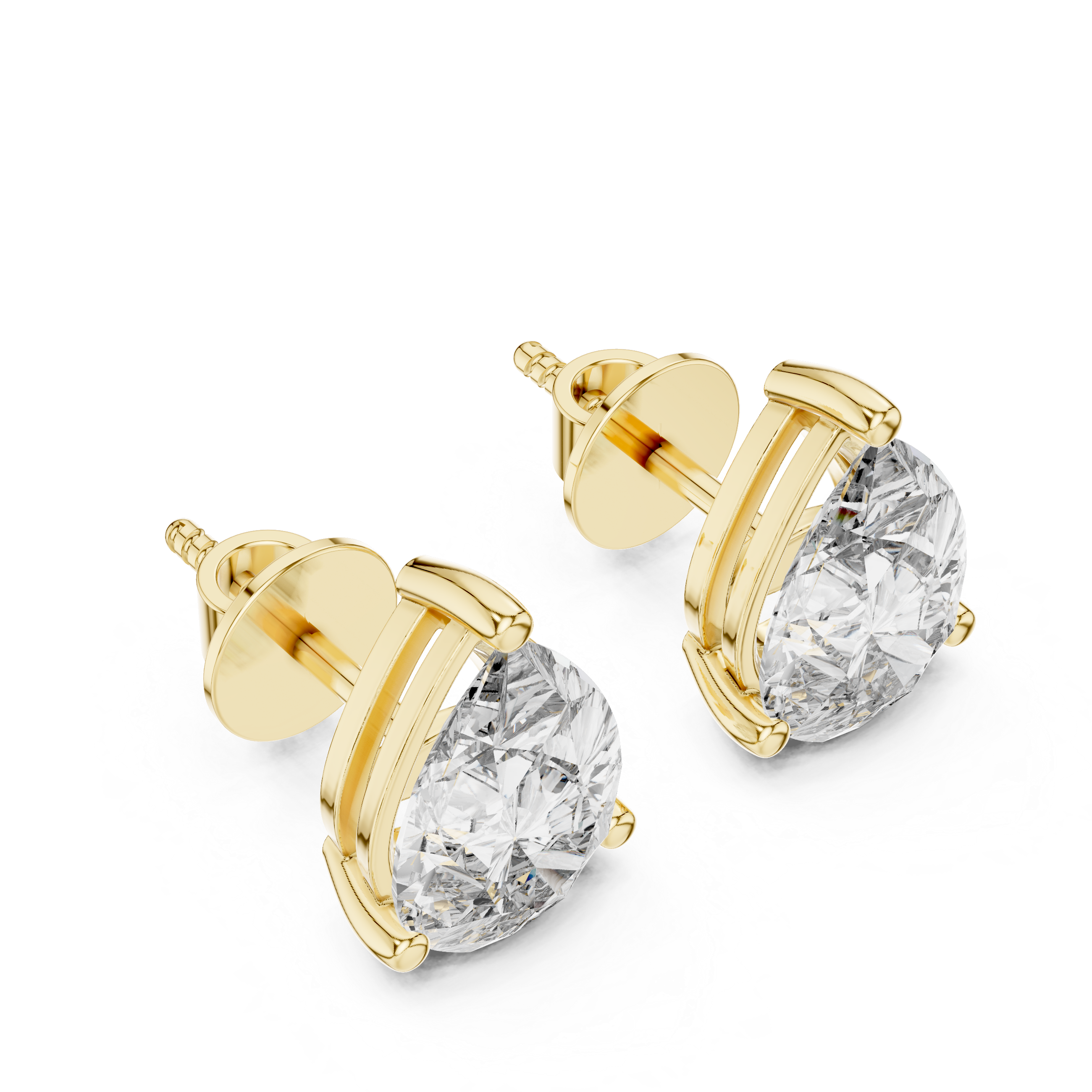 925 Silver Pear-Cut Moissanite 3-Prong Solitaire Stud Earrings – 14K Gold Plated