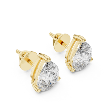 925 Silver Pear-Cut Moissanite 3-Prong Solitaire Stud Earrings – 14K Gold Plated