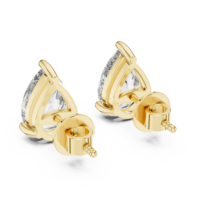 925 Silver Pear-Cut Moissanite 3-Prong Solitaire Stud Earrings – 14K Gold Plated