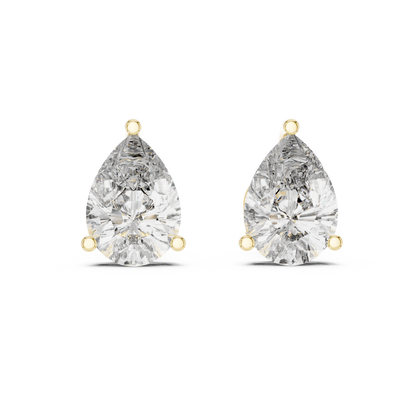 925 Silver Pear-Cut Moissanite 3-Prong Solitaire Stud Earrings – 14K Gold Plated