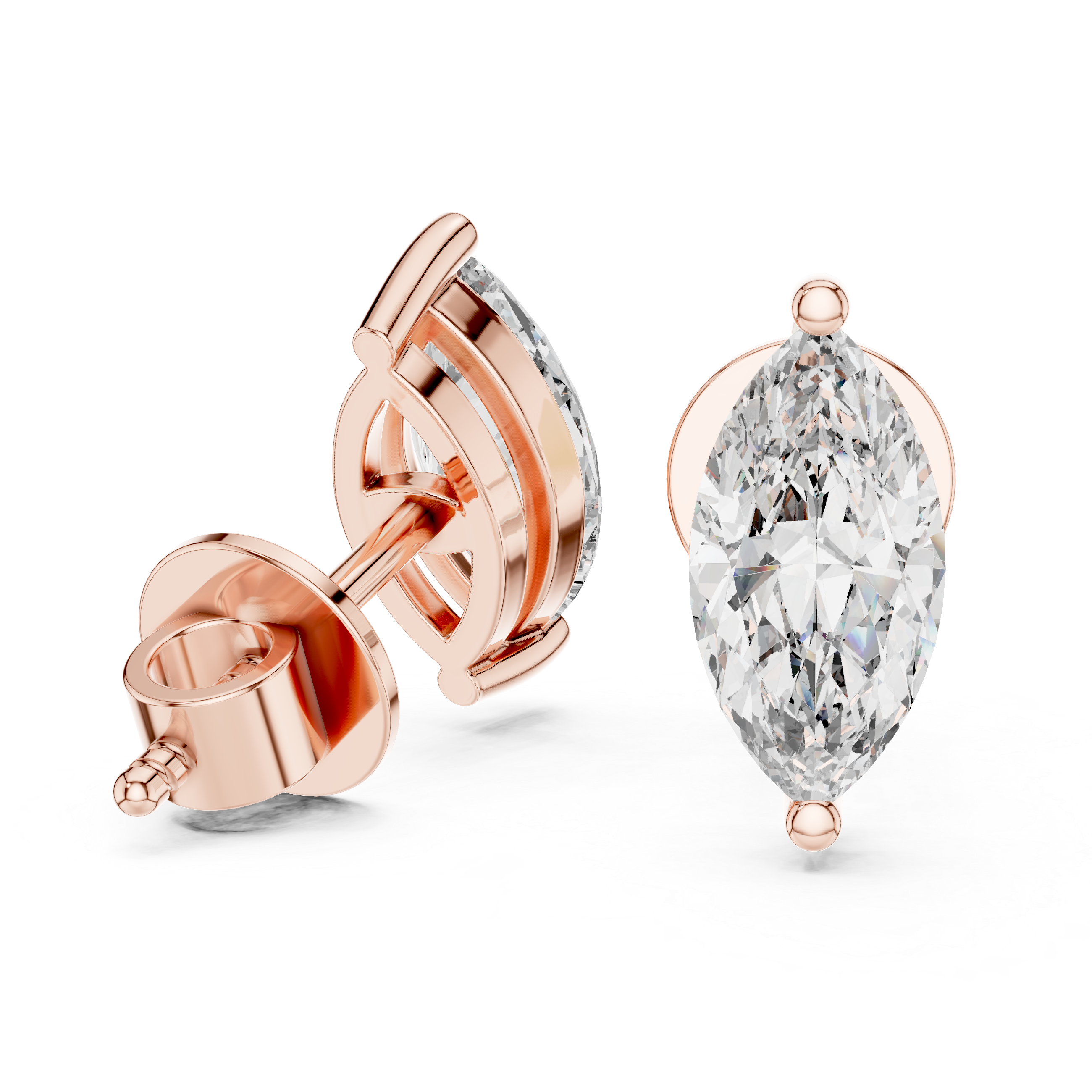 925 Silver Solitaire Marquise Moissanite Stud Earrings 14k Gold Plated