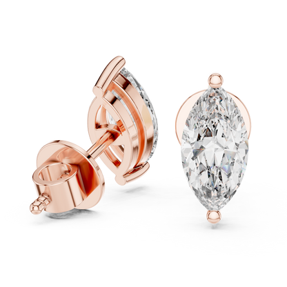 925 Silver Solitaire Marquise Moissanite Stud Earrings 14k Gold Plated
