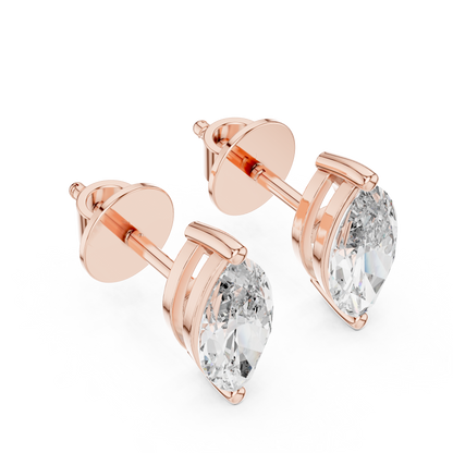 925 Silver Solitaire Marquise Moissanite Stud Earrings 14k Gold Plated