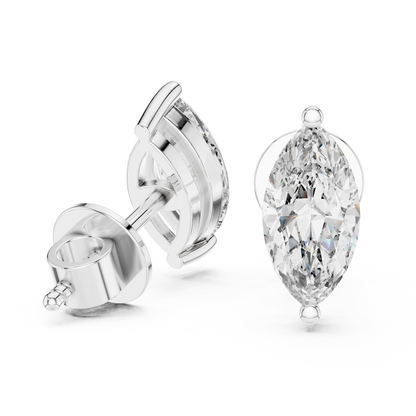 925 Silver Solitaire Marquise Moissanite Stud Earrings 14k Gold Plated