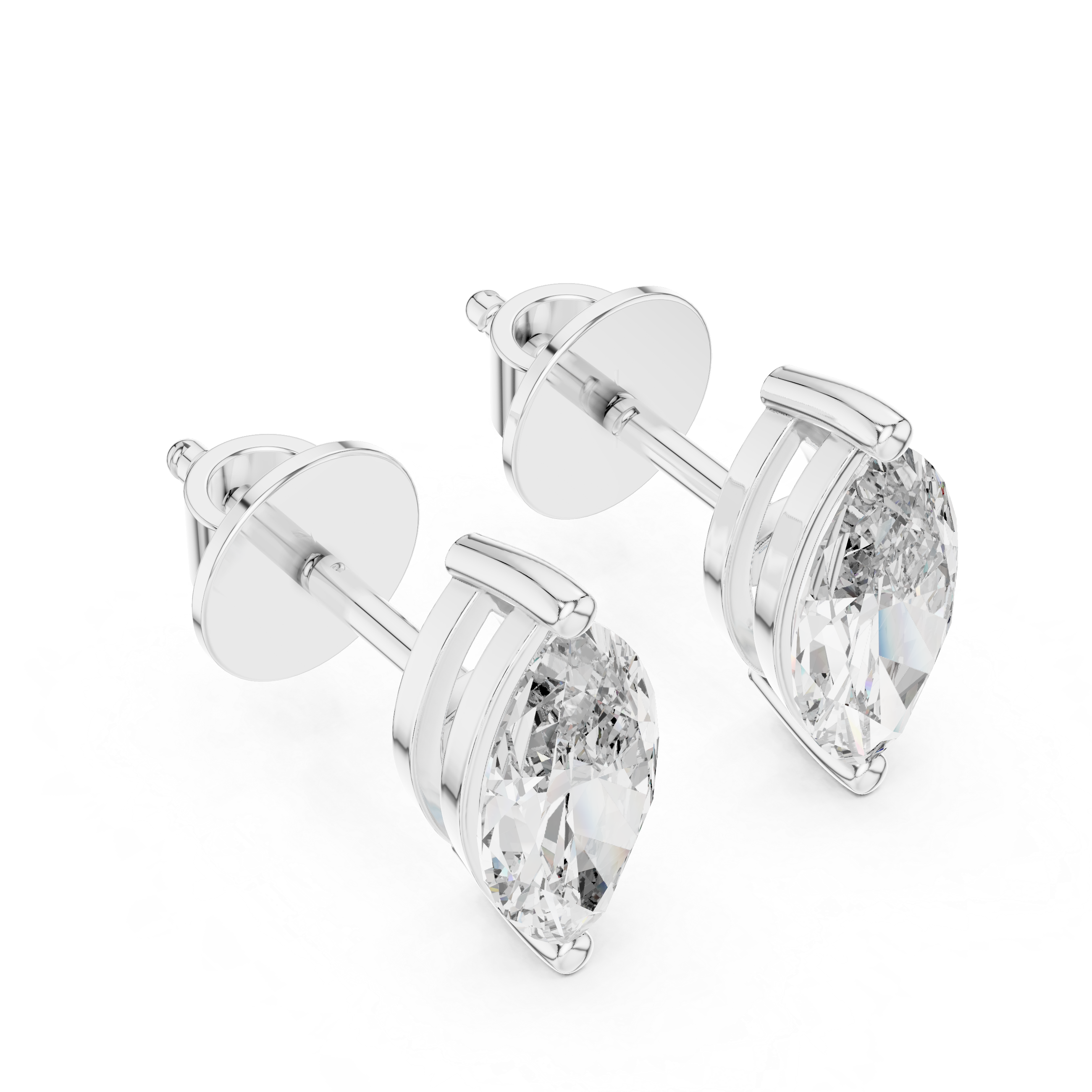 925 Silver Solitaire Marquise Moissanite Stud Earrings 14k Gold Plated