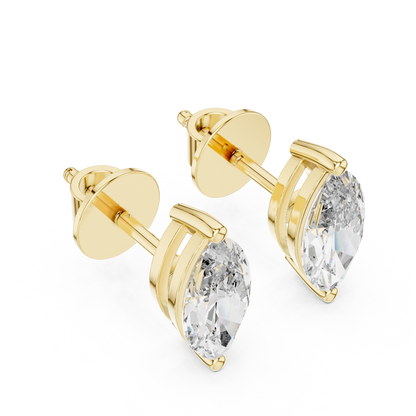925 Silver Solitaire Marquise Moissanite Stud Earrings 14k Gold Plated