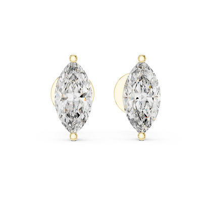 925 Silver Solitaire Marquise Moissanite Stud Earrings 14k Gold Plated