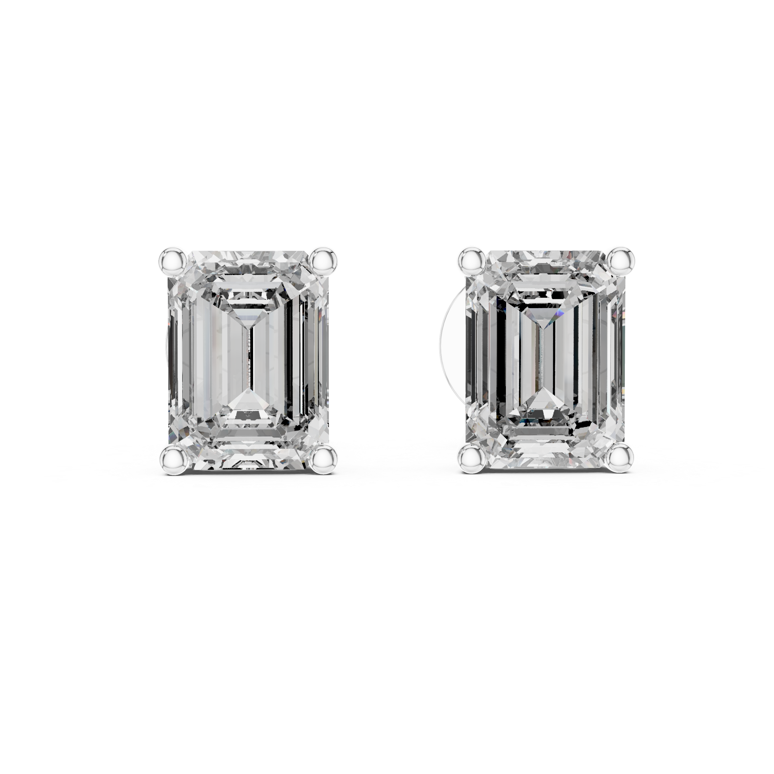 925 Silver Emerald-Cut Moissanite 4-Prong Solitaire Stud Earrings – 14K Rose Gold Plated